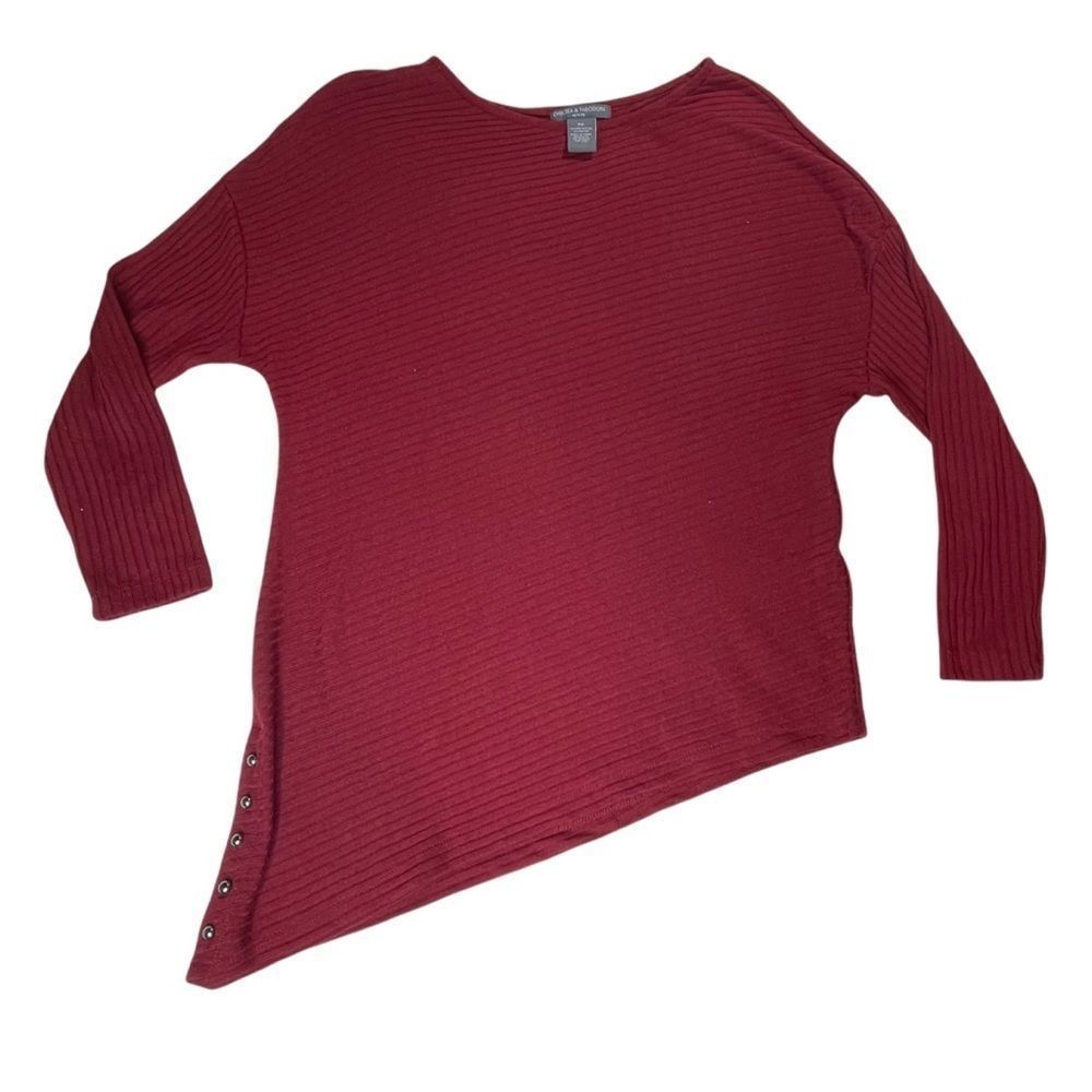 Chelsea & Theodore Petite Medium Red Ribbed Asymmetrical Hem Sweater PM